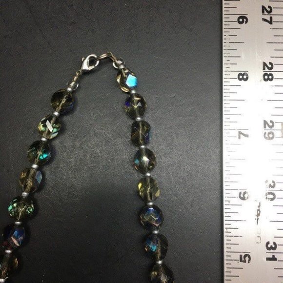 Iridescent Chunky Statement Necklace Faceted Green Blue Purple Silver Lobster - Picture 7 of 7